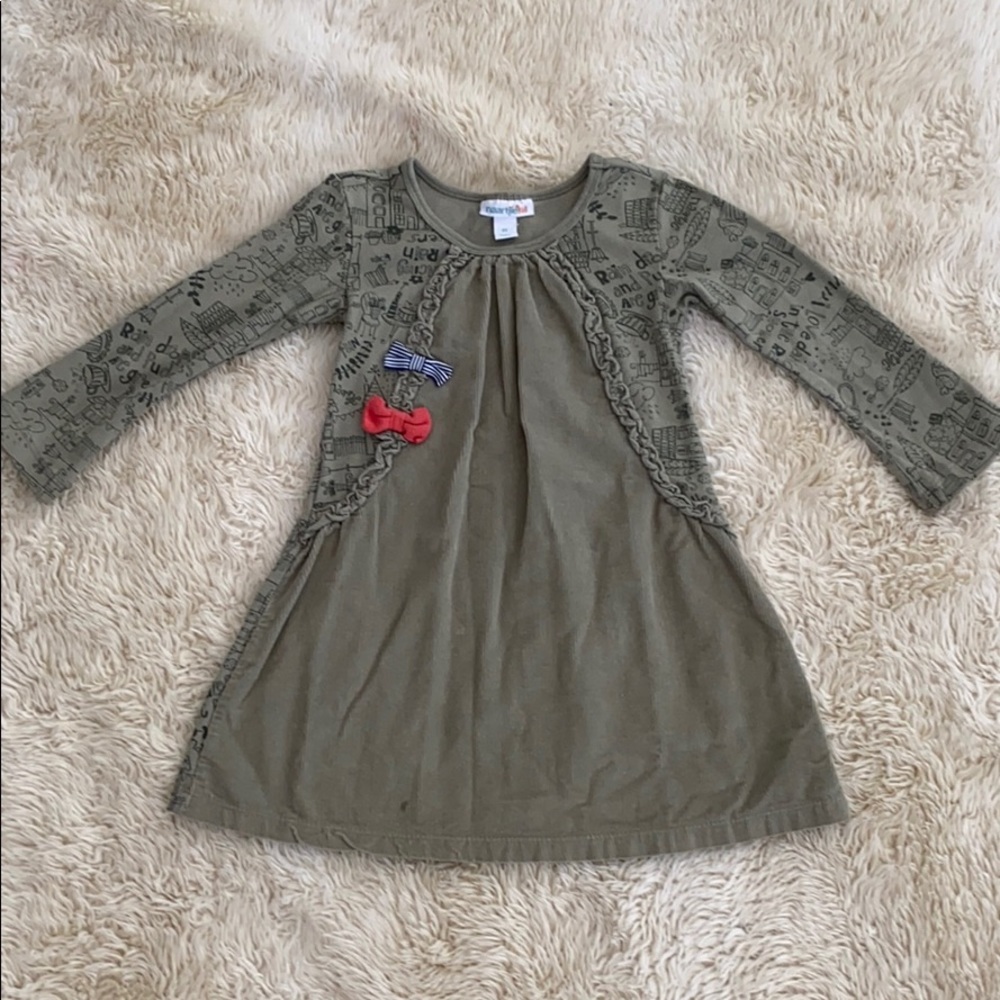 NAARTJIE Girls Green Corduroy & Cotton Long Sleeve Dress Size 2T EUC